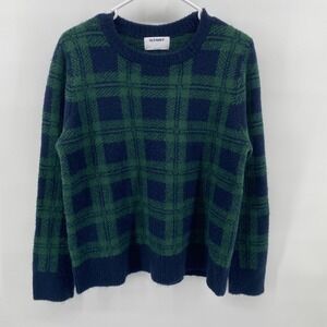 Old Navy Sweater Womens Large Blue Green Plaid Crew Neck Knit Pullover Soft
